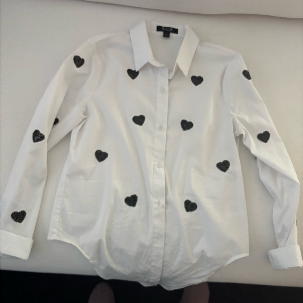 White Shirt with Black Heart Pattern